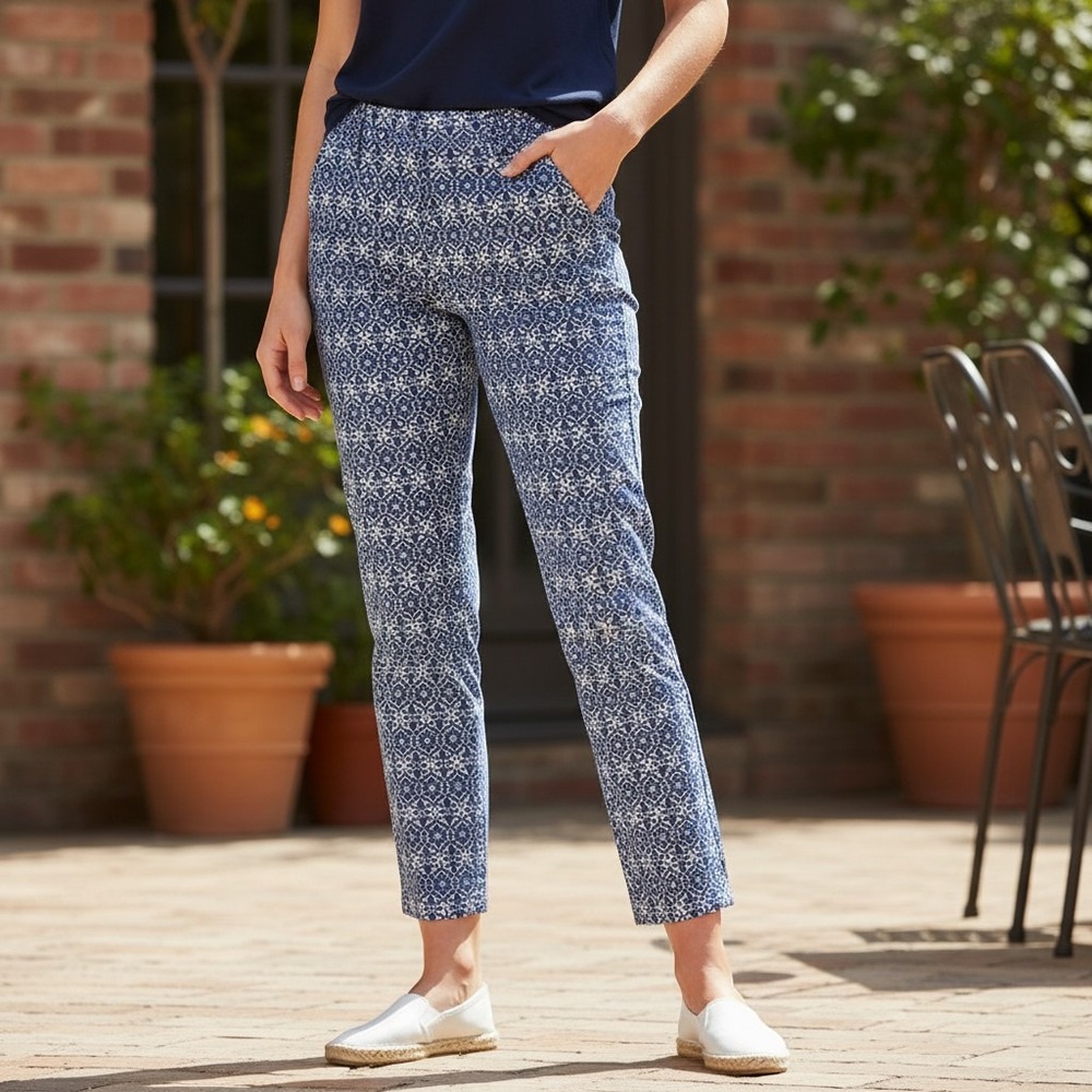 Katherine Barclay Pants Womens 12 Blue Excellent Geometric Tile Print Ankle